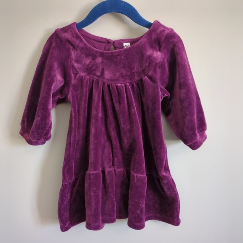 Tea Collection Velour Ruffle Dress‎ Eggplant Size 18-24 Months